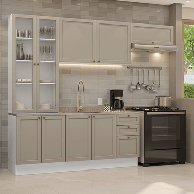 Armário de Cozinha Completa 270 cm Branco/Crema Vik Madesa 05