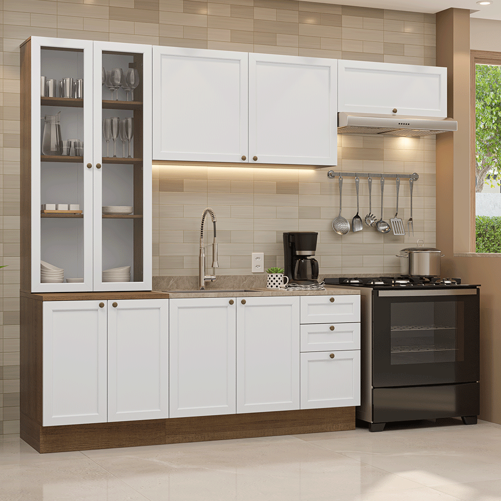 Armário de Cozinha Completa 270 cm Rustic/Branco Vik Madesa 05