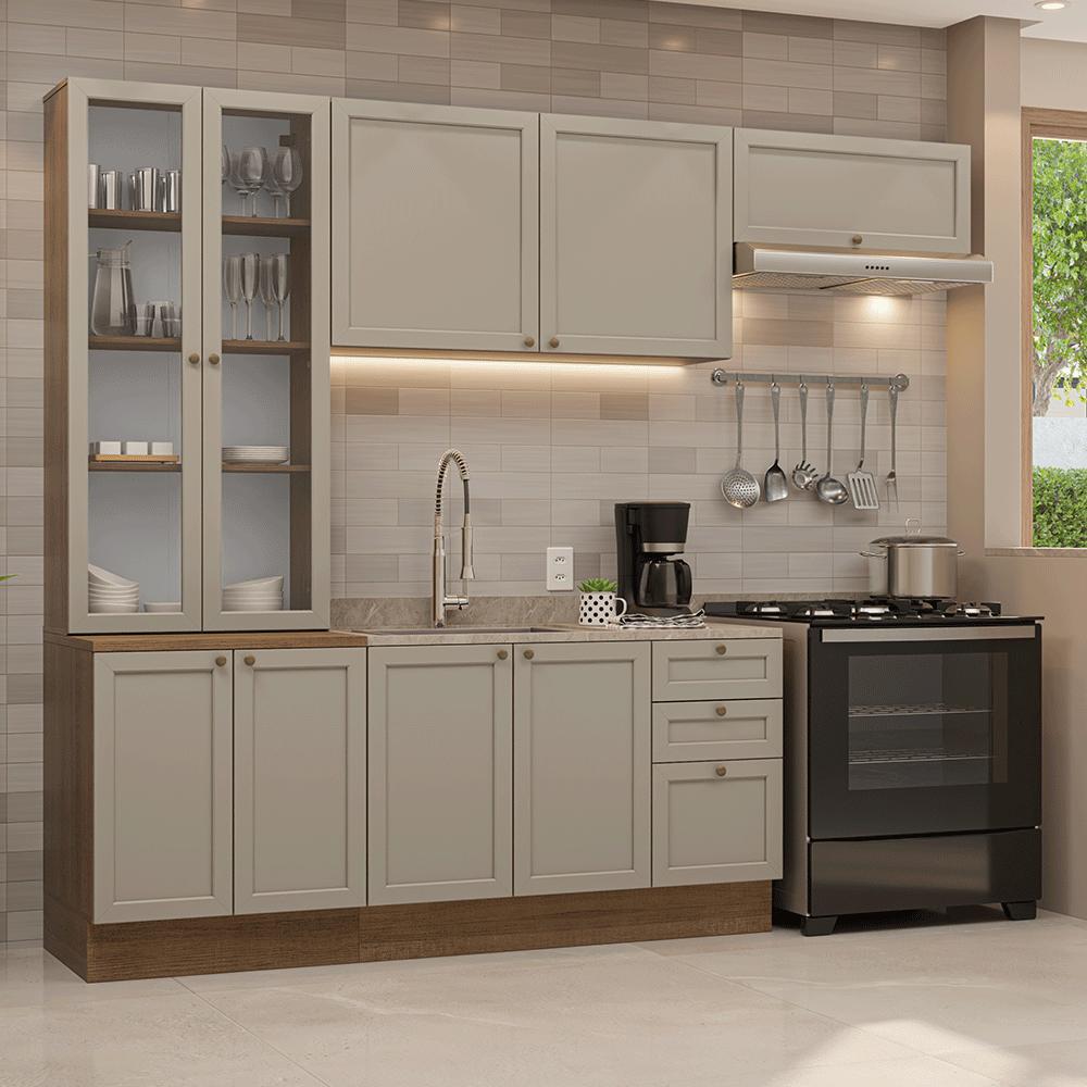 Armário de Cozinha Completa 270 cm Rustic/Crema Vik Madesa 05