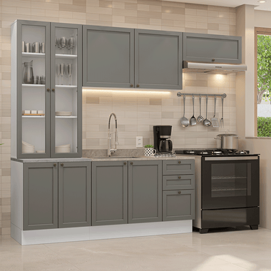 Armário de Cozinha Completa 270 cm Branco/Cinza Vik Madesa 05