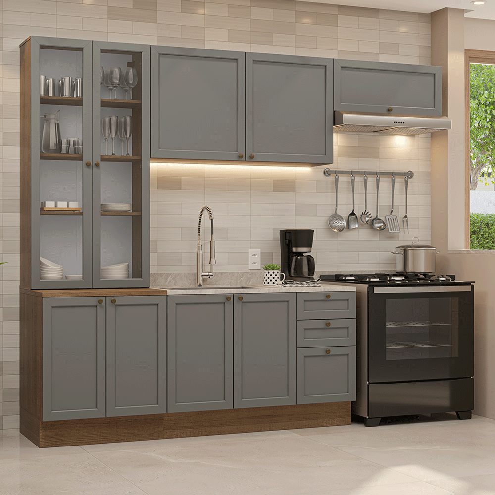 Armário de Cozinha Completa 270 cm Rustic/Cinza Vik Madesa 05