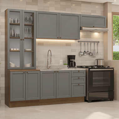 Armário de Cozinha Completa 270 cm Rustic/Cinza Vik Madesa 05