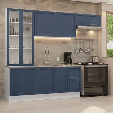 Armário de Cozinha Completa 270 cm Branco/Azul Vik Madesa 05