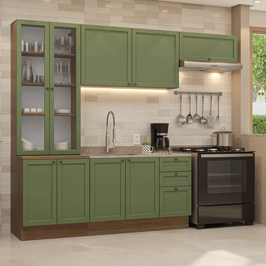 Armário de Cozinha Completa 270 cm Rustic/Verde Vik Madesa 05