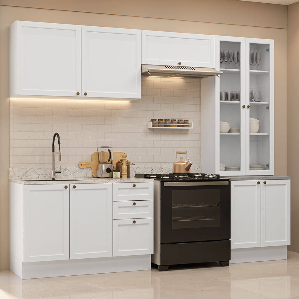 Armário de Cozinha Completa 270 cm Branco Vik Madesa 06