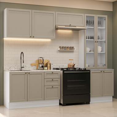 Armário de Cozinha Completa 270 cm Branco/Crema Vik Madesa 06