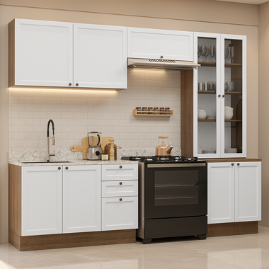 Armário de Cozinha Completa 270 cm Rustic/Branco Vik Madesa 06