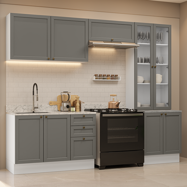 Armário de Cozinha Completa 270 cm Branco/Cinza Vik Madesa 06