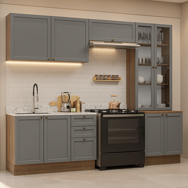 Armário de Cozinha Completa 270 cm Rustic/Cinza Vik Madesa 06