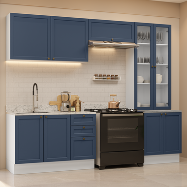 Armário de Cozinha Completa 270 cm Branco/Azul Vik Madesa 06