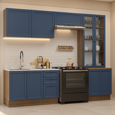 Armário de Cozinha Completa 270 cm Rustic/Azul Vik Madesa 06