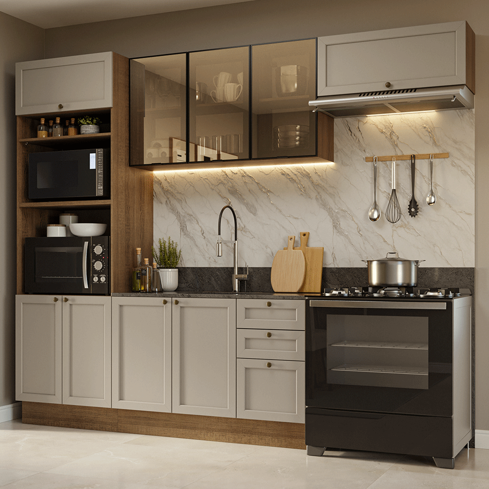Armário de Cozinha Completa 270 cm Rustic/Crema Vik Madesa 07