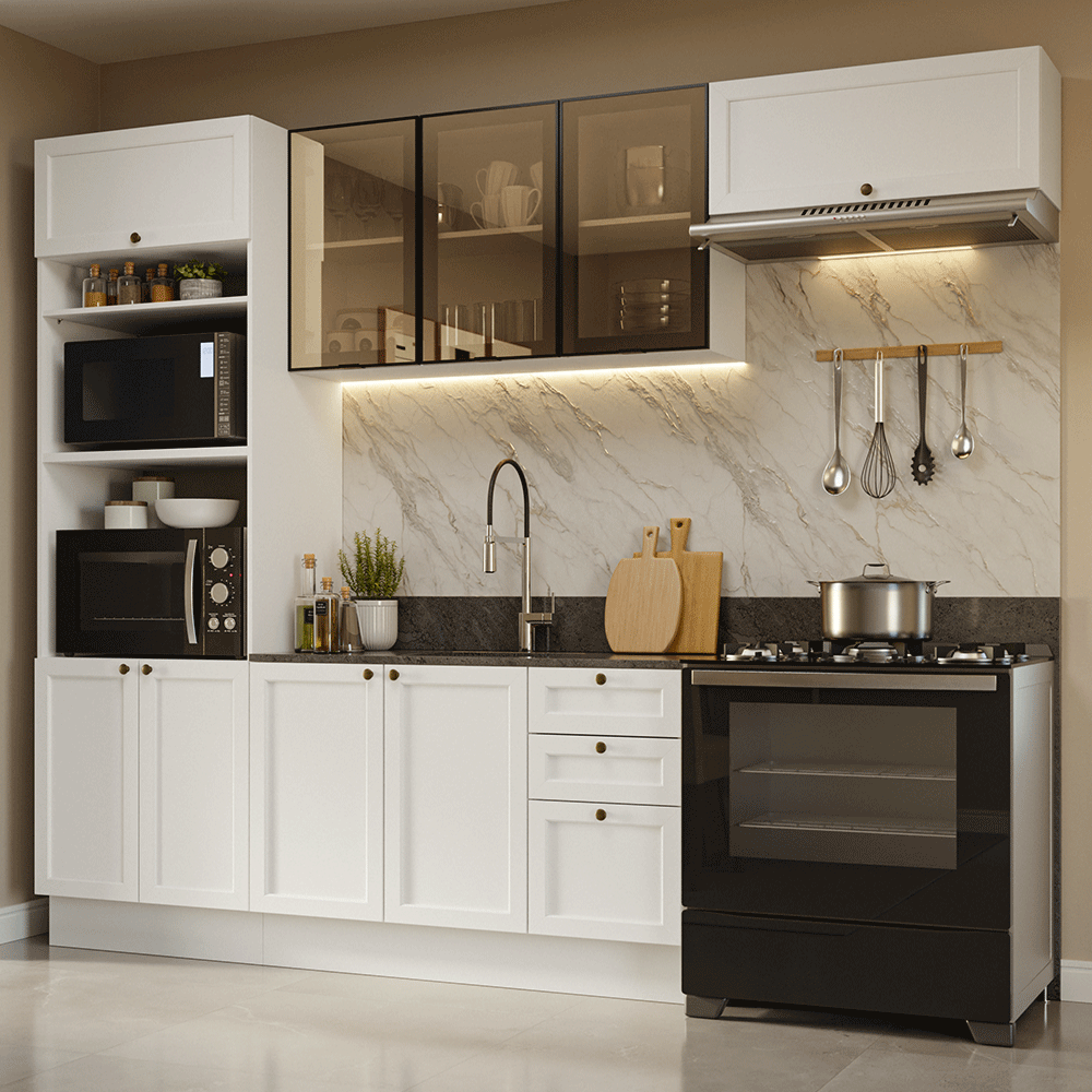 Armário de Cozinha Completa 270 cm Branco Vik Madesa 07