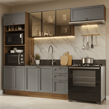 Armário de Cozinha Completa 270 cm Rustic/Cinza Vik Madesa 07