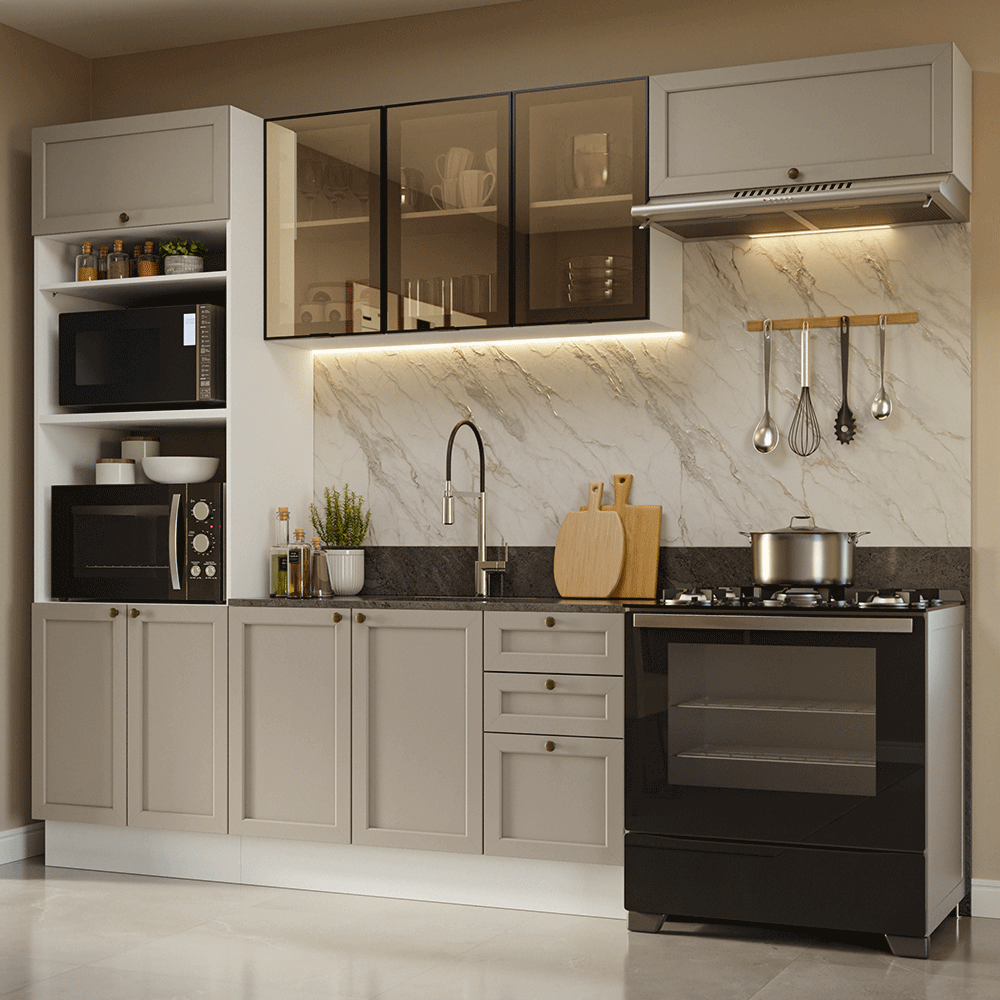 Armário de Cozinha Completa 270 cm Branco/Crema Vik Madesa 07