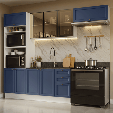 Armário de Cozinha Completa 270 cm Branco/Azul Vik Madesa 07