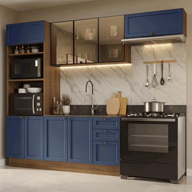 Armário de Cozinha Completa 270 cm Rustic/Azul Vik Madesa 07