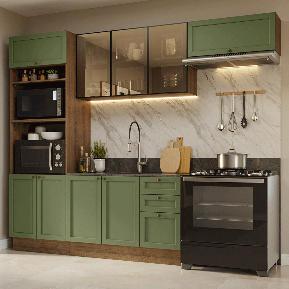Armário de Cozinha Completa 270 cm Rustic/Verde Vik Madesa 07