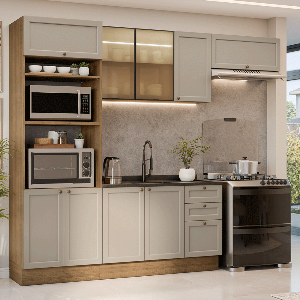 Armário de Cozinha Completa 270 cm Rustic/Crema Vik Madesa 08