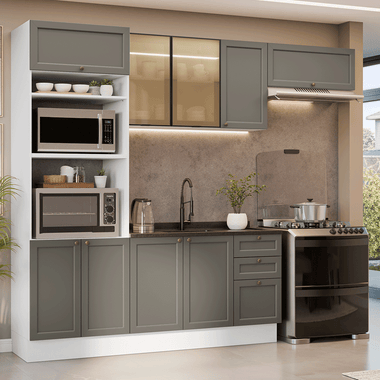 Armário de Cozinha Completa 270 cm Branco/Cinza Vik Madesa 08