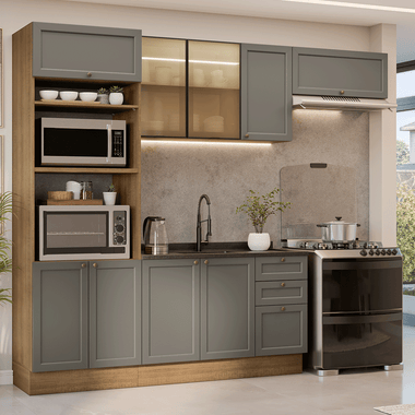 Armário de Cozinha Completa 270 cm Rustic/Cinza Vik Madesa 08
