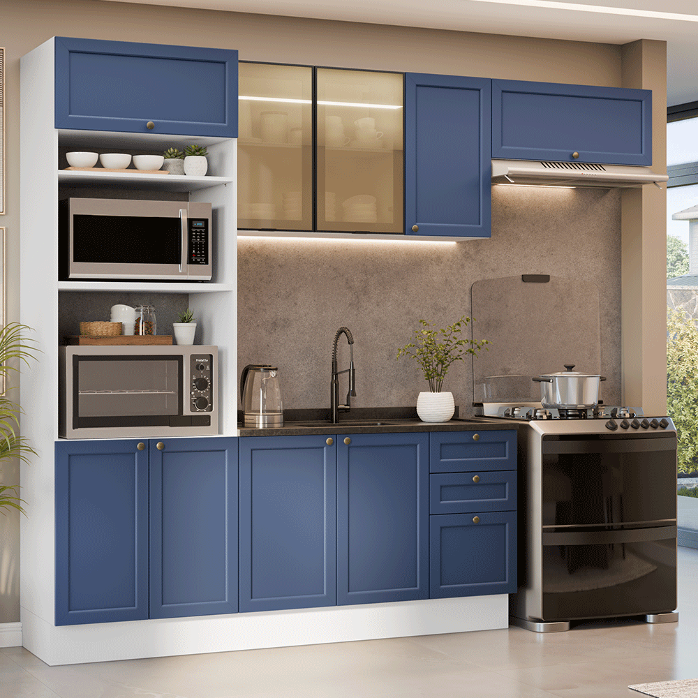 Armário de Cozinha Completa 270 cm Branco/Azul Vik Madesa 08
