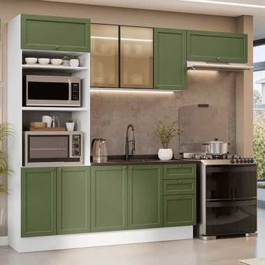 Armário de Cozinha Completa 270 cm Branco/Verde Vik Madesa 08