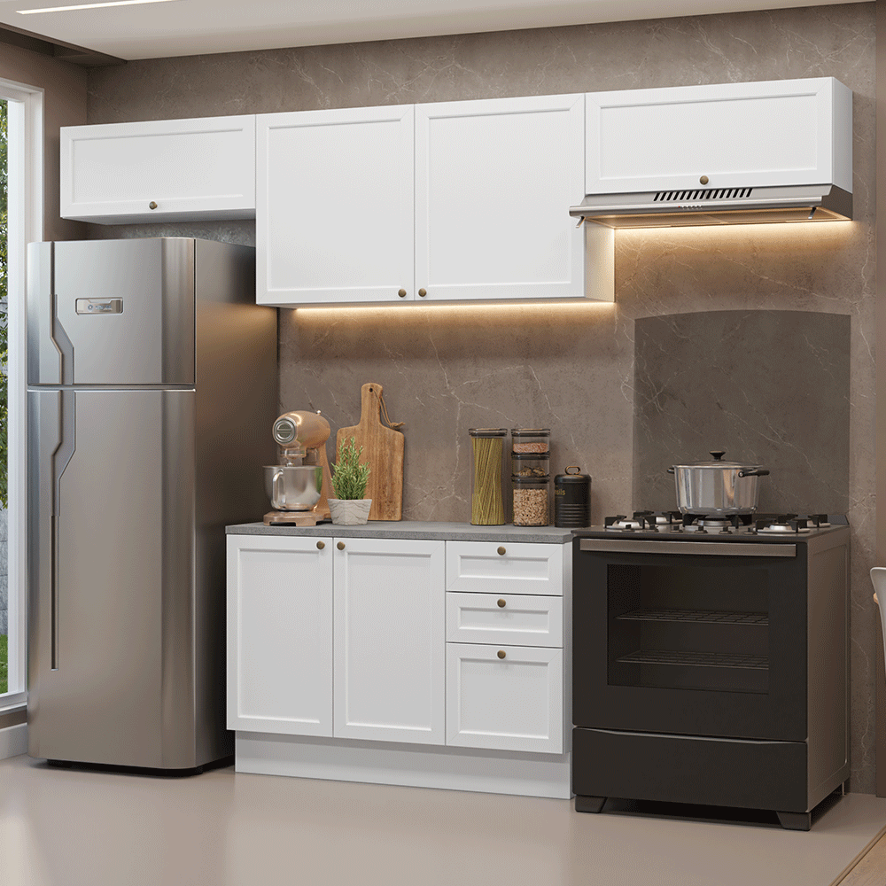 Armário de Cozinha Completa 280 cm Branco Vik Madesa 01