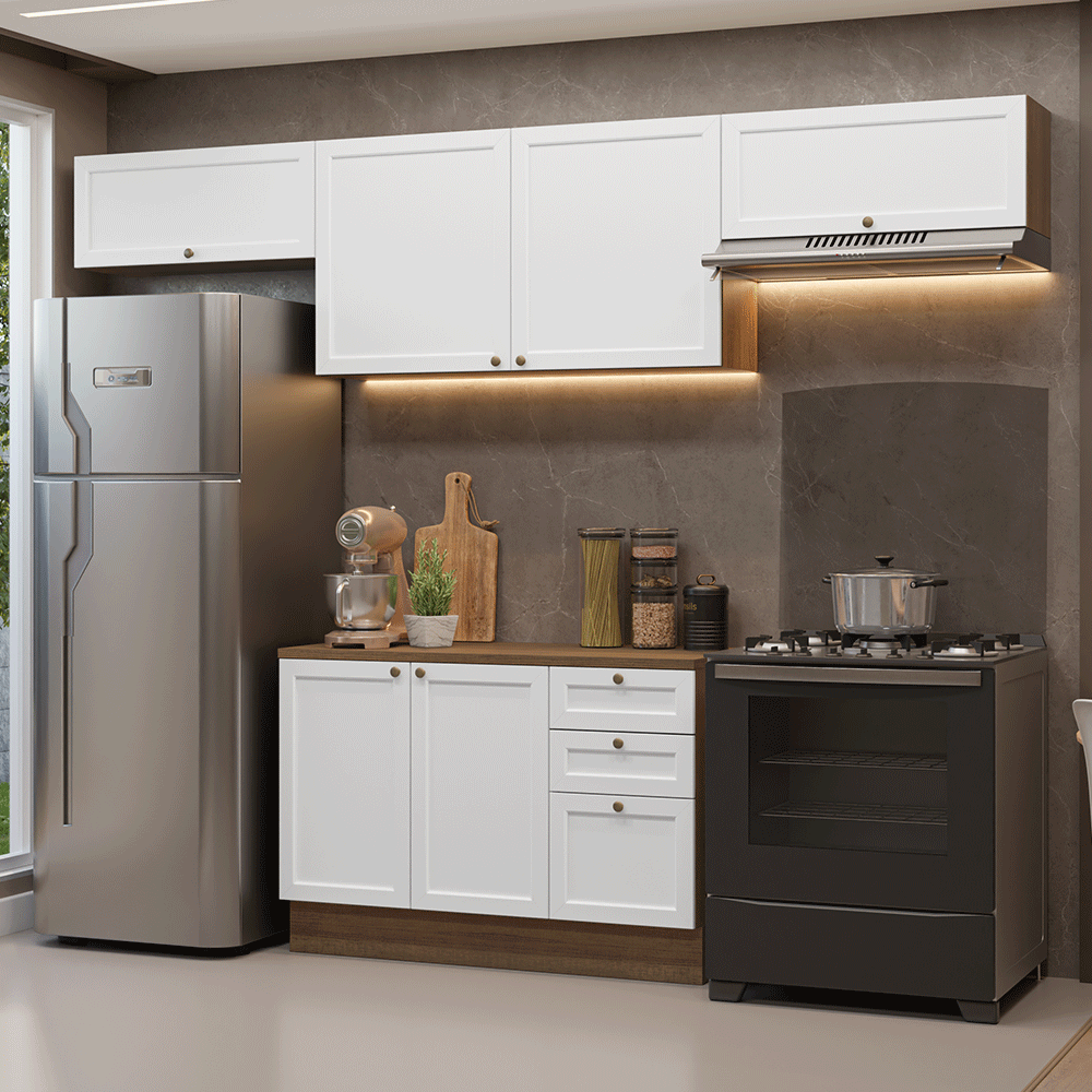 Armário de Cozinha Completa 280 cm Rustic/Branco Vik Madesa 01