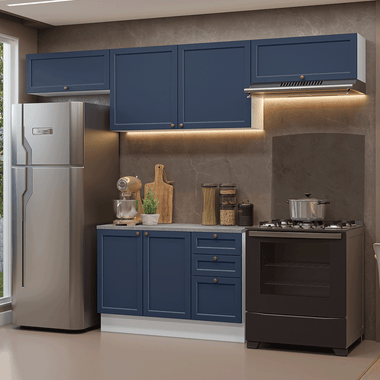 Armário de Cozinha Completa 280 cm Branco/Azul Vik Madesa 01