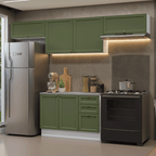 Armário de Cozinha Completa 280 cm Branco/Verde Vik Madesa 01