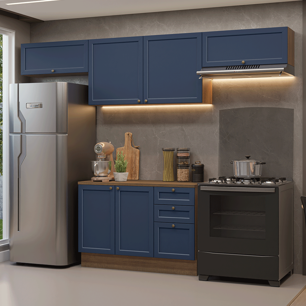 Armário de Cozinha Completa 280 cm Rustic/Azul Vik Madesa 01