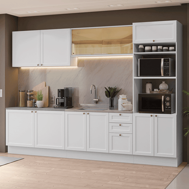 Armário de Cozinha Completa 310 cm Branco Vik Madesa 01