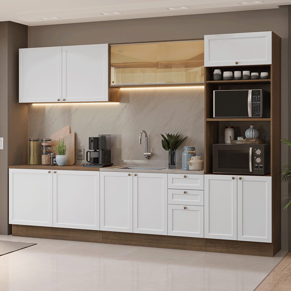 Armário de Cozinha Completa 310 cm Rustic/Branco Vik Madesa 01
