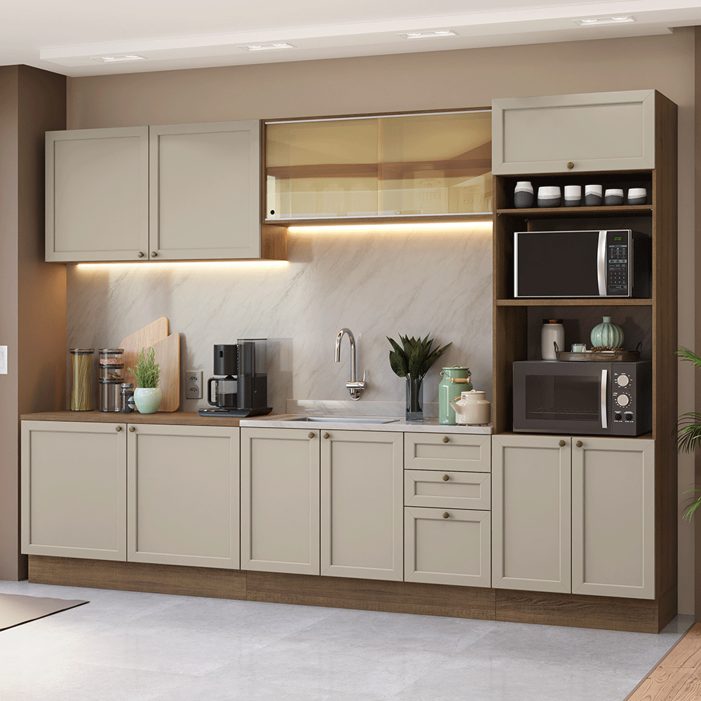 Armário de Cozinha Completa 310 cm Rustic/Crema Vik Madesa 01