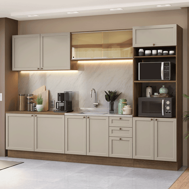 Armário de Cozinha Completa 310 cm Rustic/Crema Vik Madesa 01