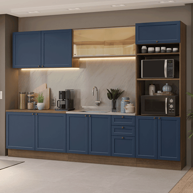 Armário de Cozinha Completa 310 cm Rustic/Azul Vik Madesa 01