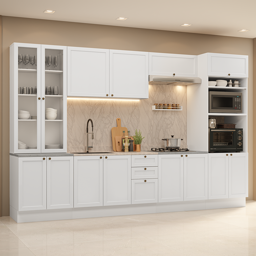 Armário de Cozinha Completa 340 cm Branco Vik Madesa 01