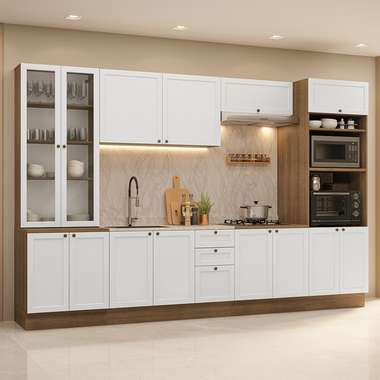 Armário de Cozinha Completa 340 cm Rustic/Branco Vik Madesa 01