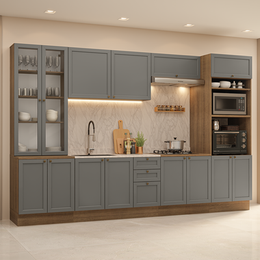 Armário de Cozinha Completa 340 cm Rustic/Cinza Vik Madesa 01