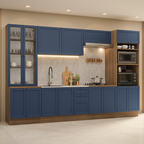 Armário de Cozinha Completa 340 cm Rustic/Azul Vik Madesa 01