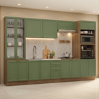 Armário de Cozinha Completa 340 cm Rustic/Verde Vik Madesa 01