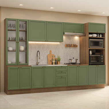 Armário de Cozinha Completa 340 cm Rustic/Verde Vik Madesa 01