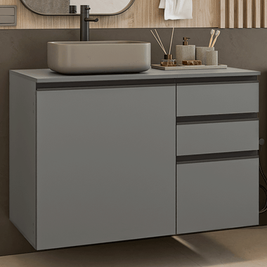 Gabinete Suspenso para Banheiro 100cm 1 Porta 3 Gavetas Cinza Nice Madesa 03