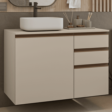 Gabinete Suspenso para Banheiro 100cm 1 Porta 3 Gavetas Crema Nice Madesa 03