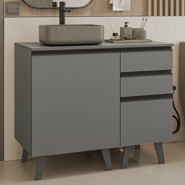 Gabinete para Banheiro 100cm 1 Porta 3 Gavetas Cinza Nice Madesa 04