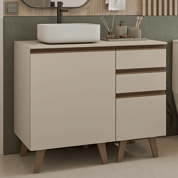 Gabinete para Banheiro 100cm 1 Porta 3 Gavetas Crema Nice Madesa 04