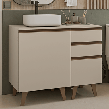 Gabinete para Banheiro 100cm 1 Porta 3 Gavetas Crema Nice Madesa 04