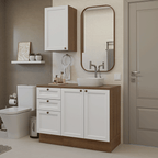 Conjunto Gabinete para Banheiro 110cm 3 Gavetas 3 Portas Rustic/Branco Vik Madesa 01