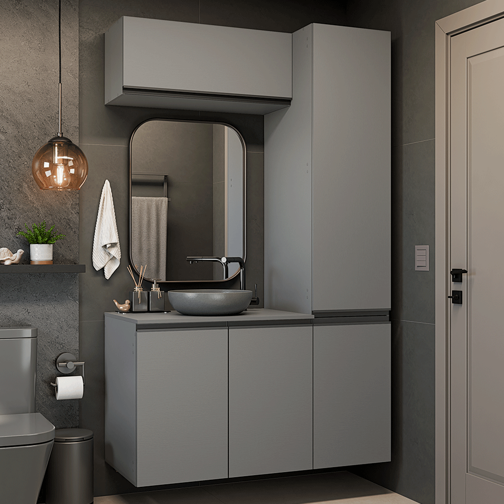 Conjunto Gabinete Suspenso para Banheiro 120cm 5 Portas Cinza Nice Madesa 02